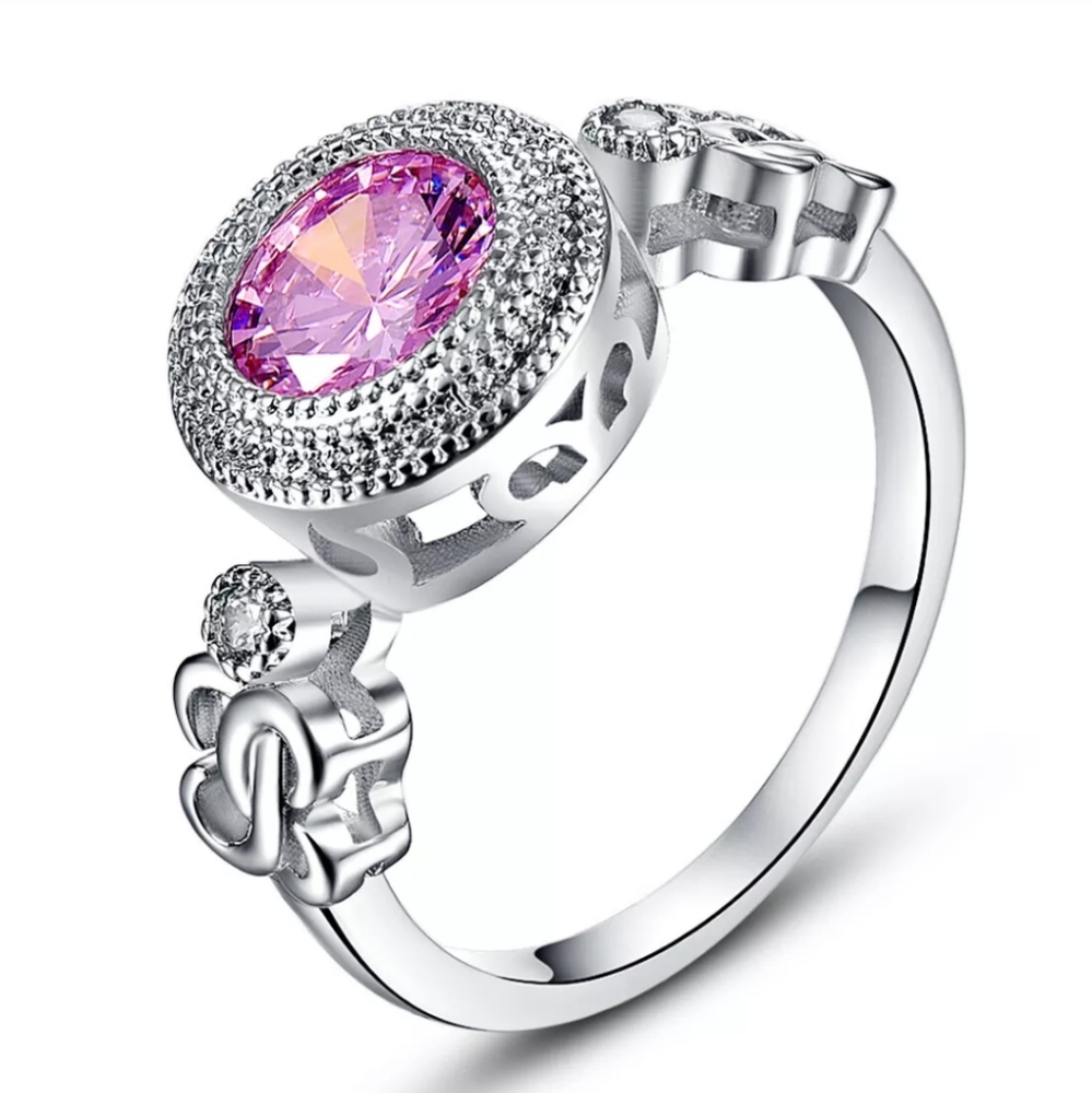 *Sale* New Pink Topaz 18K White Gold Plated Ring.